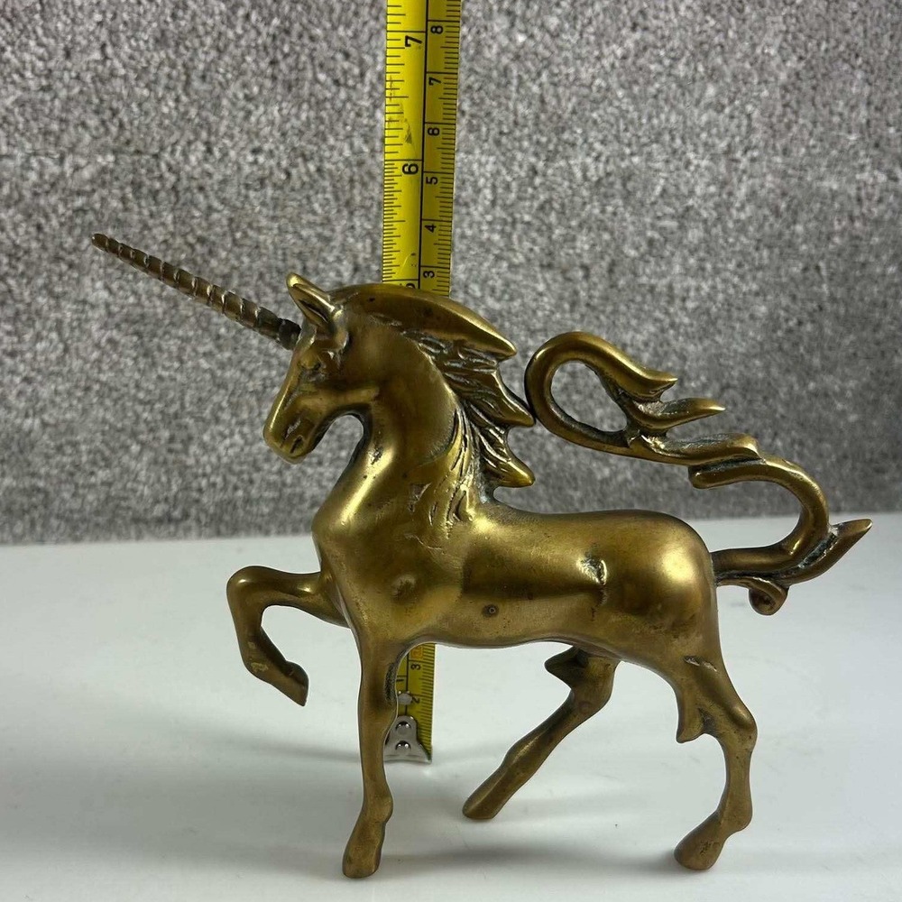 Vintage Brass Unicorn Figurine Gold Prancing Mythical Statue - Picture 6 of 8